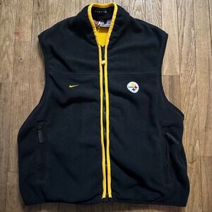 Vintage Nike NFL Pro Line Steelers Fleece Vest Mens M Black Yellow‎ Football VTG
